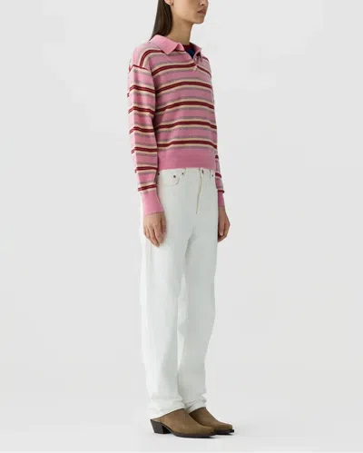 Guest In Residence Pink Striped Cashmere Knit Collegiate Stripe Polo Shirt In Multi
