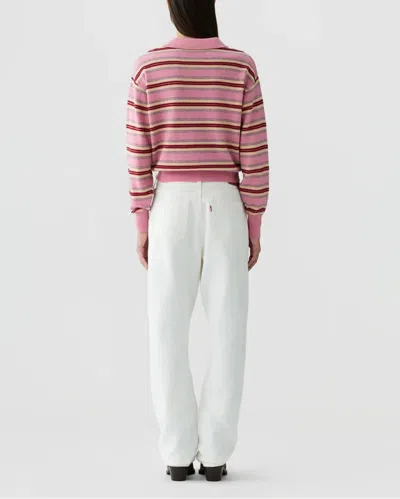 Guest In Residence Pink Striped Cashmere Knit Collegiate Stripe Polo Shirt In Multi