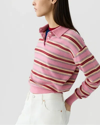 Guest In Residence Pink Striped Cashmere Knit Collegiate Stripe Polo Shirt In Multi