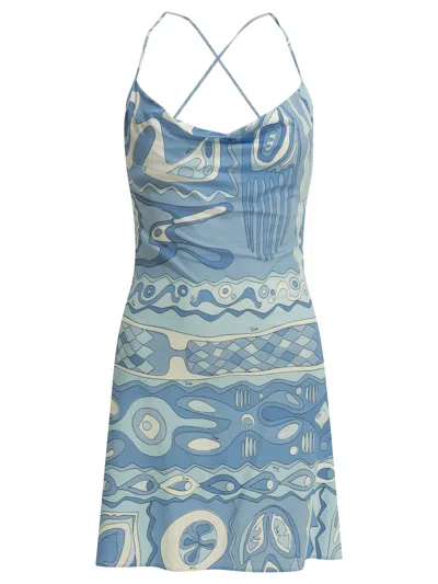 Pucci Angoli Mini Dress Open Back Straps In Blue