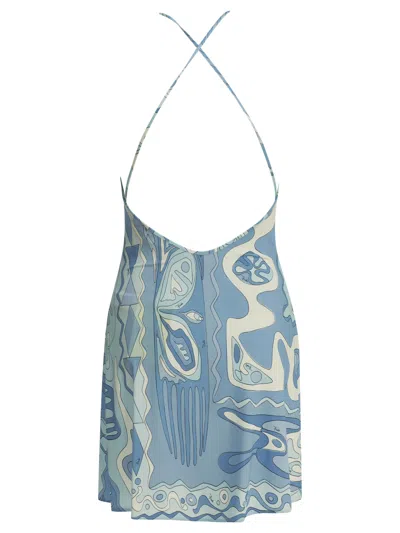 Pucci Angoli Mini Dress Open Back Straps In Blue