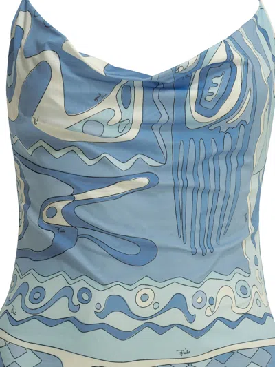 Pucci Angoli Mini Dress Open Back Straps In Blue