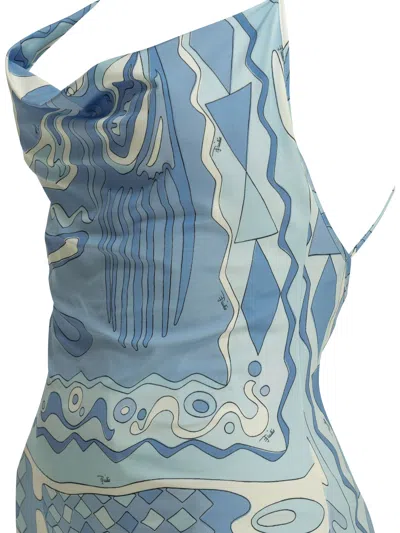 Pucci Angoli Mini Dress Open Back Straps In Blue