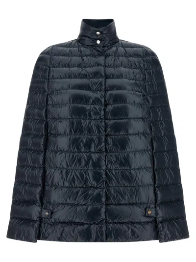 Herno Down Cape Jacket High Collar Design In Blue