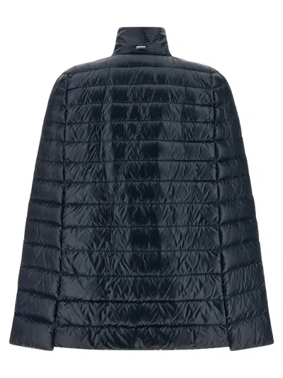 Herno Down Cape Jacket High Collar Design In Blue