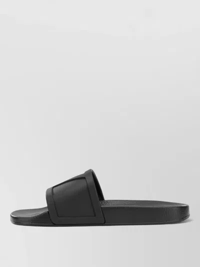 Valentino Rubber Slides With Wide Strap And Flat Sole In Black