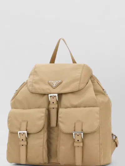 Prada Canvas Backpack Front Pockets Adjustable Straps In Neutral