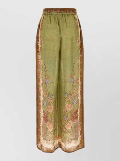 Zimmermann Womens Khaki Scarf Floral Indra Wide-leg Silk Trousers In Green