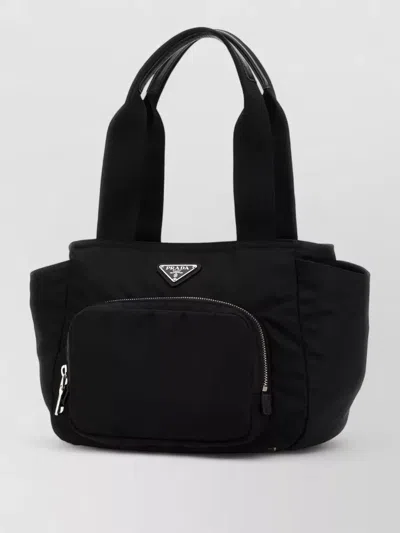 Prada Renylon Tote Bag Rectangular Top Handles In Black
