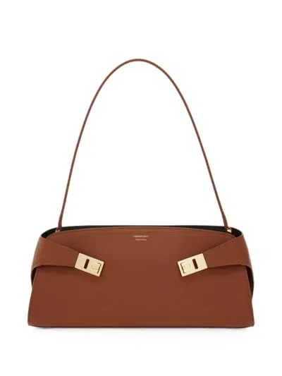 Ferragamo Hug East-west Small Leather Shoulder Bag In Brown