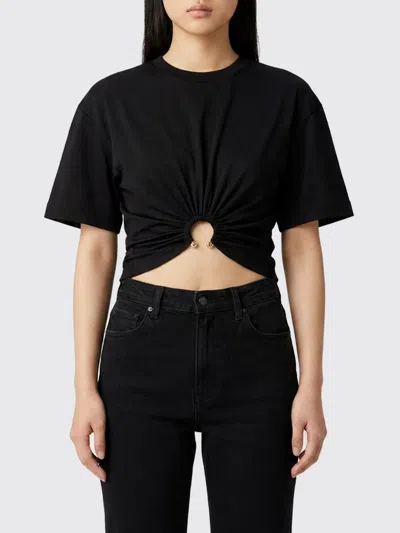 Rabanne Black Cotton Cropped T-shirt With Piercing
