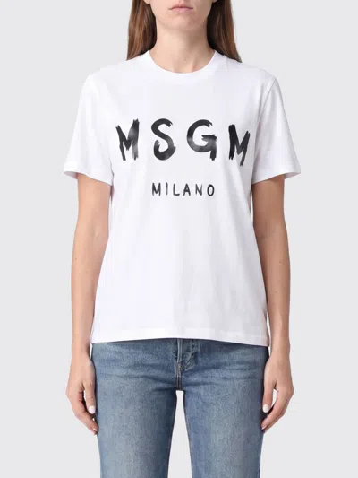 Msgm Logo Printed Crewneck T-shirt In White