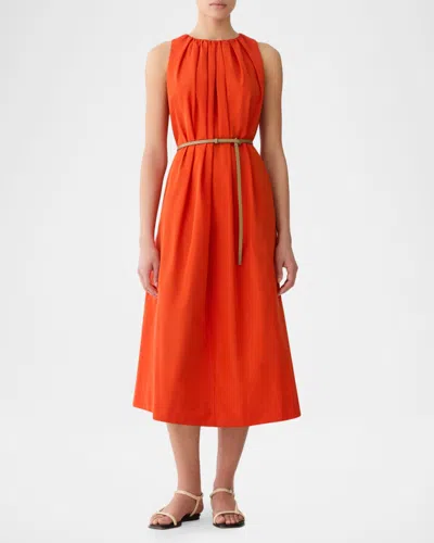Lafayette 148 Technical Taffeta Belted Sleeveless Midi Dress In Orange