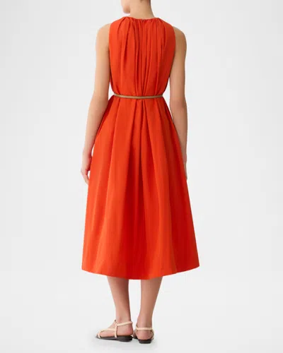Lafayette 148 Technical Taffeta Belted Sleeveless Midi Dress In Orange