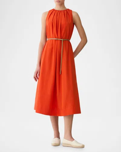 Lafayette 148 Technical Taffeta Belted Sleeveless Midi Dress In Orange