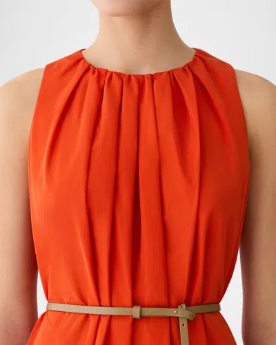 Lafayette 148 Technical Taffeta Belted Sleeveless Midi Dress In Orange