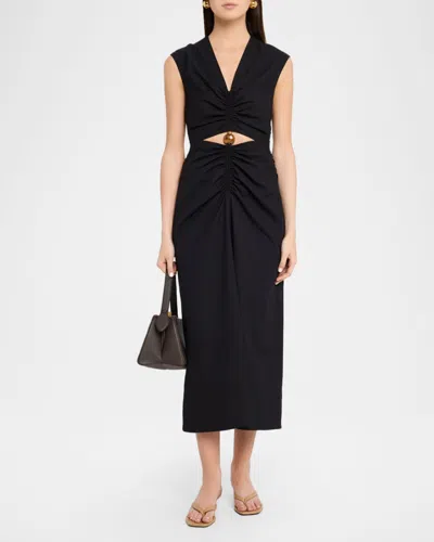 Veronica Beard Marisabel Bead Cutout Detail Stretch Cotton Dress In Black