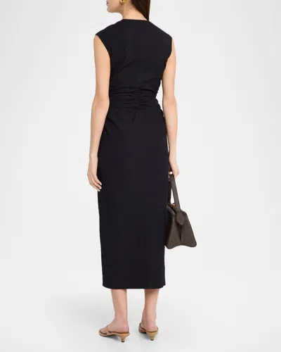 Veronica Beard Marisabel Bead Cutout Detail Stretch Cotton Dress In Black