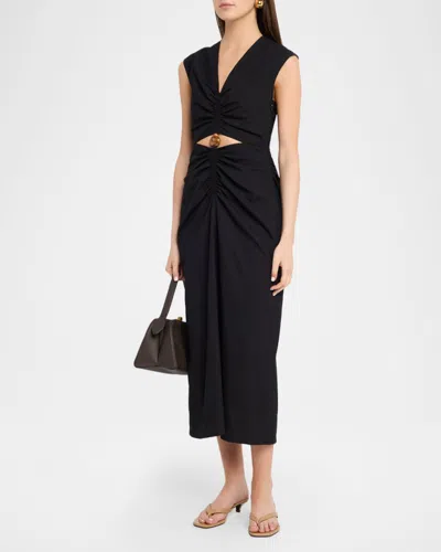 Veronica Beard Marisabel Bead Cutout Detail Stretch Cotton Dress In Black