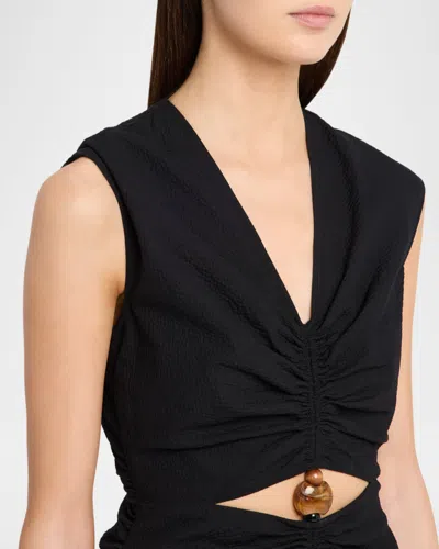 Veronica Beard Marisabel Bead Cutout Detail Stretch Cotton Dress In Black