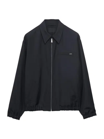 Prada Jacket Long Sleeves Point Collar Elasticated Hem In Blue