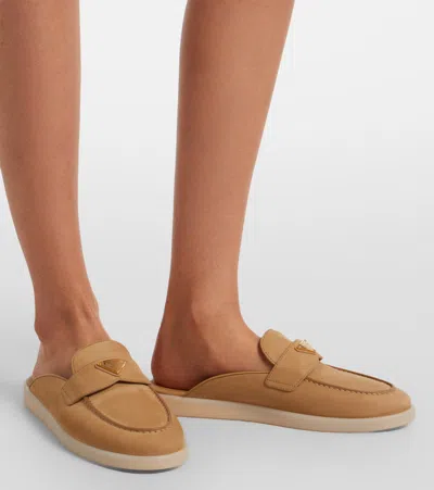 Prada Suede Mules In Brown
