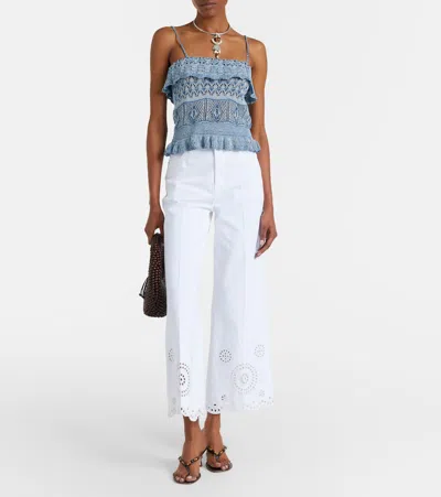 Frame The Eyelet Flare Embroidered Flared-leg Jeans In White