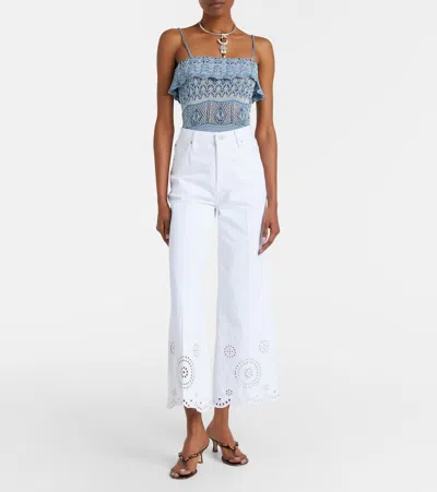 Frame The Eyelet Flare Embroidered Flared-leg Jeans In White