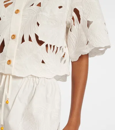 Zimmermann Womens Ivory Mahon Embroidered Cropped Cotton Shirt Xl In White