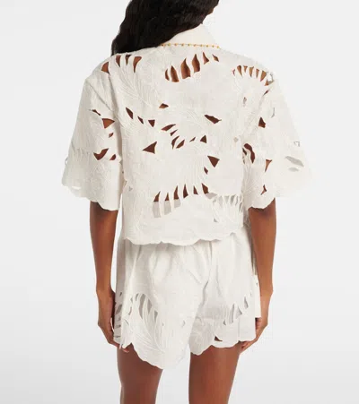 Zimmermann Womens Ivory Mahon Embroidered Cropped Cotton Shirt Xl In White
