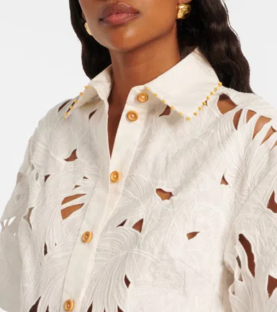 Zimmermann Womens Ivory Mahon Embroidered Cropped Cotton Shirt Xl In White