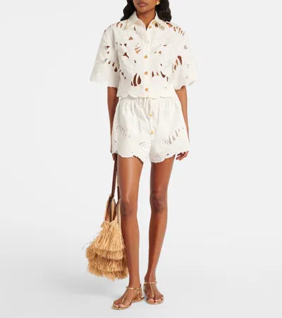 Zimmermann Womens Ivory Mahon Embroidered Cropped Cotton Shirt Xl In White