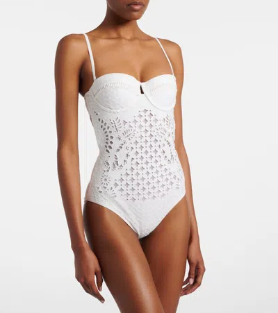 Zimmermann Indra Embroidery One-piece Swimsuit In Ivory In White