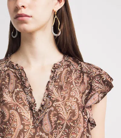 Paige Cornelia Flutter Sleeve Silk Top In Brown