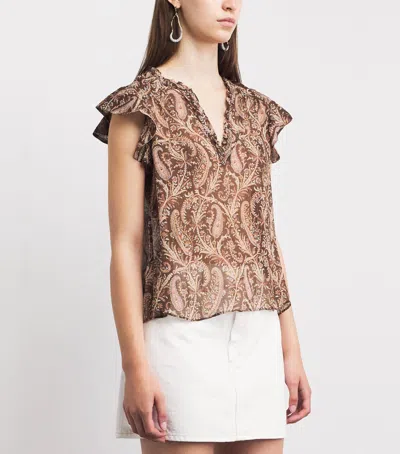 Paige Cornelia Flutter Sleeve Silk Top In Brown