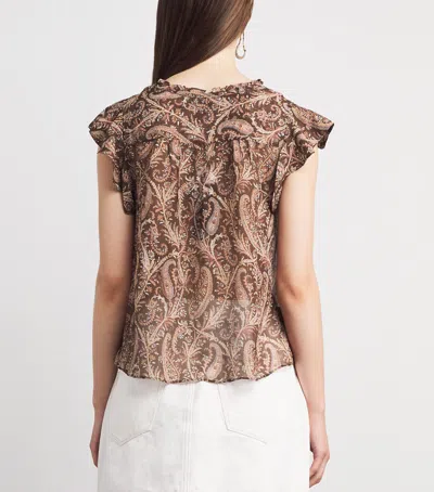 Paige Cornelia Flutter Sleeve Silk Top In Brown