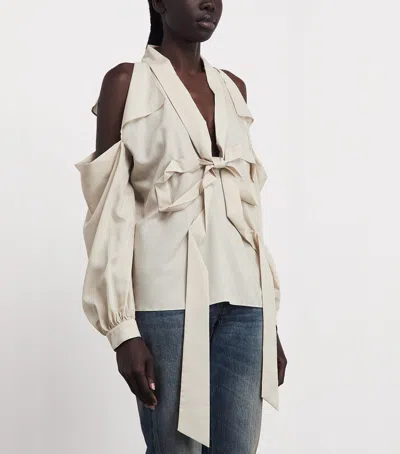 Acne Studios Bow-tie Open-shoulder Blouse In White