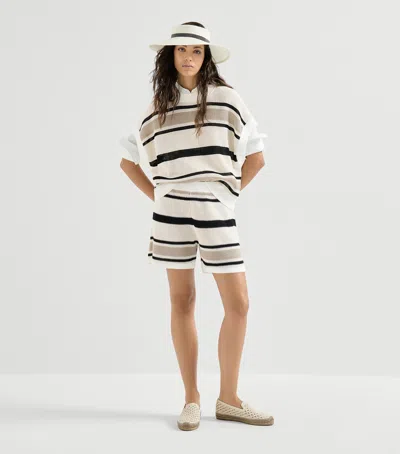 Brunello Cucinelli Striped Cotton Net Knit T-shirt In Multi