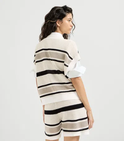 Brunello Cucinelli Striped Cotton Net Knit T-shirt In Multi