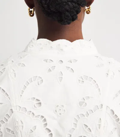 Alice And Olivia Lucy Embroidered Longsleeve Mini Shirt Dress With Tie Belt In White