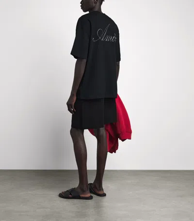 Amiri Mens Black Crystal Script-logo Cotton-jersey T-shirt In Black
