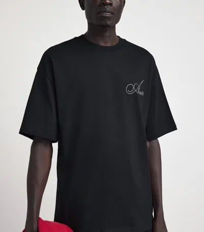 Amiri Mens Black Crystal Script-logo Cotton-jersey T-shirt In Black