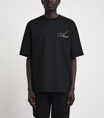 Amiri Mens Black Crystal Script-logo Cotton-jersey T-shirt In Black