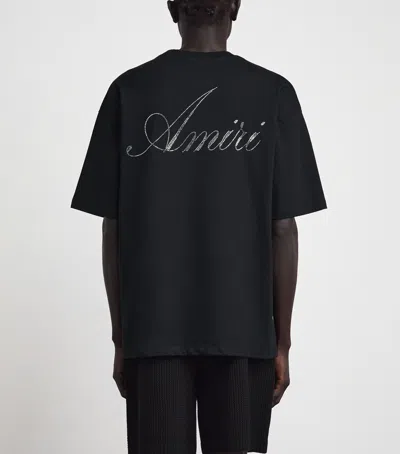 Amiri Mens Black Crystal Script-logo Cotton-jersey T-shirt In Black