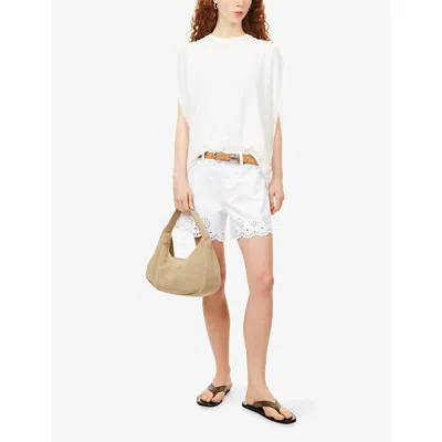Frame Womens White The Eyelet Embroidered-hem Denim Shorts