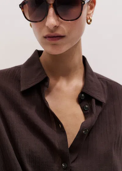 Me+em Cotton Tie Front Beach Shirt Cocoa Brown
