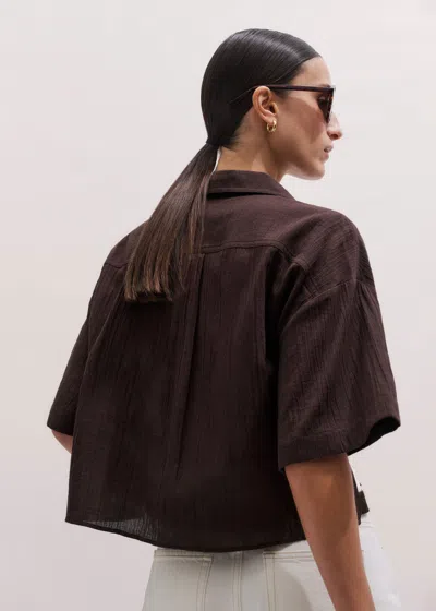 Me+em Cotton Tie Front Beach Shirt Cocoa Brown