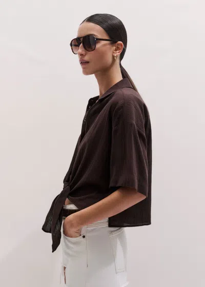 Me+em Cotton Tie Front Beach Shirt Cocoa Brown