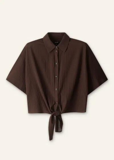 Me+em Cotton Tie Front Beach Shirt Cocoa Brown