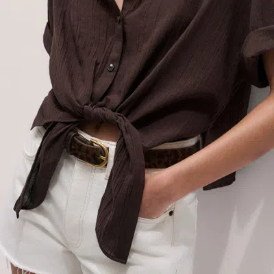 Me+em Cotton Tie Front Beach Shirt Cocoa Brown
